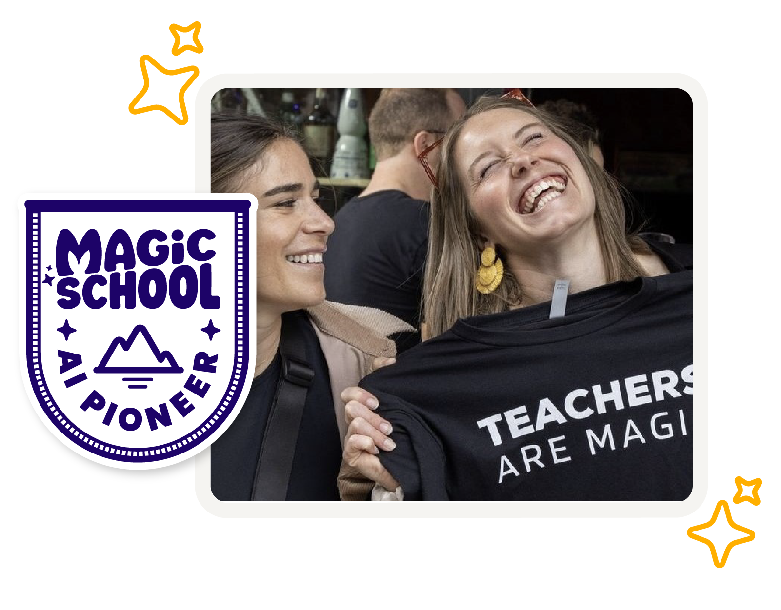 Laptop with MagicSchool app and stylized snippets of MagicSchool tools